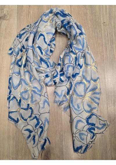 Jasny szal z kwiatami w...