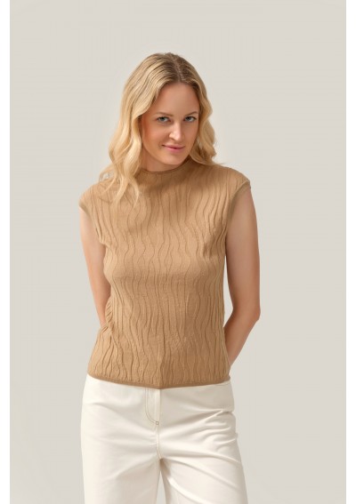Dzianinowy beżowy top ze...