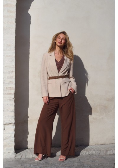 Brązowe spodnie z lnem...